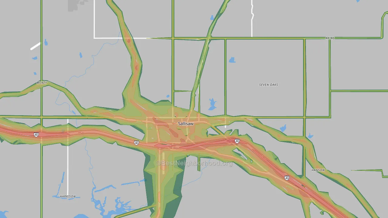 74955, OK Map of Noise Levels in 74955