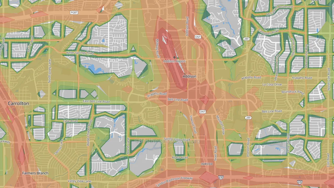75001, TX Map of Noise Levels in 75001