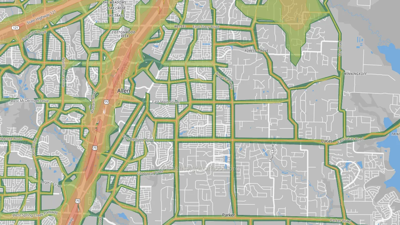 75002, TX Map of Noise Levels in 75002