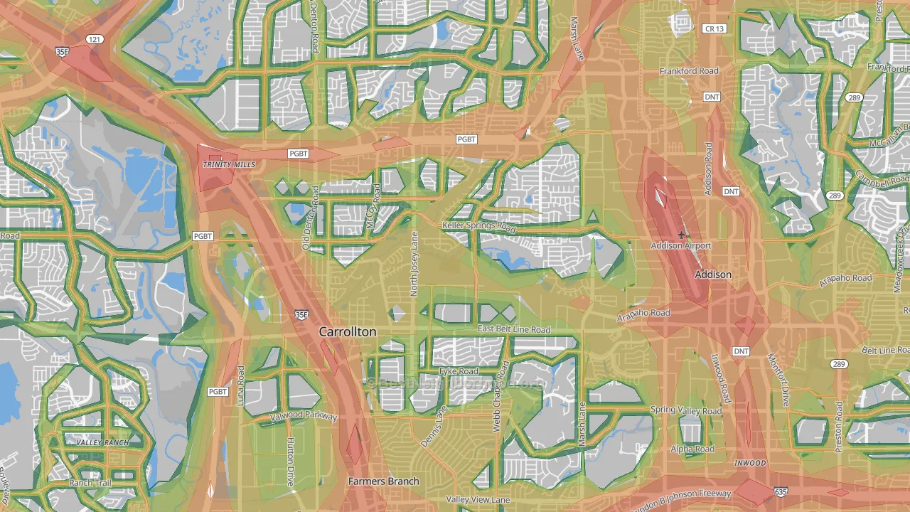 75006, TX Map of Noise Levels in 75006