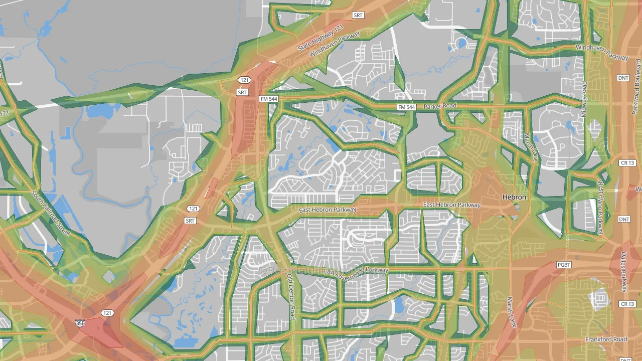 75010, TX Map of Noise Levels in 75010