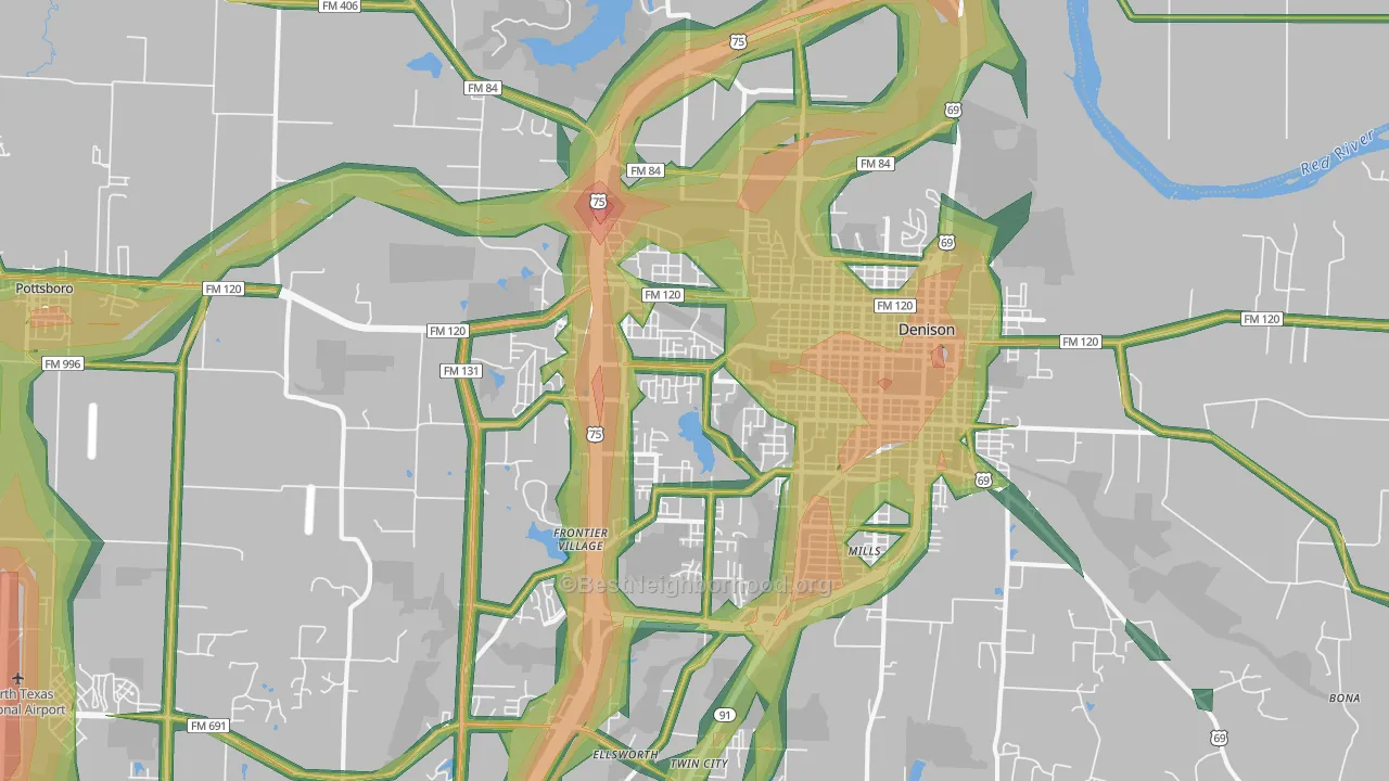 75020, TX Map of Noise Levels in 75020