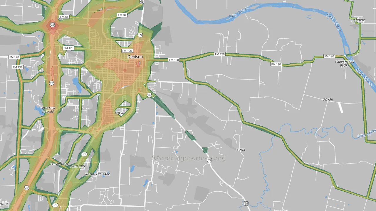 75021, TX Map of Noise Levels in 75021