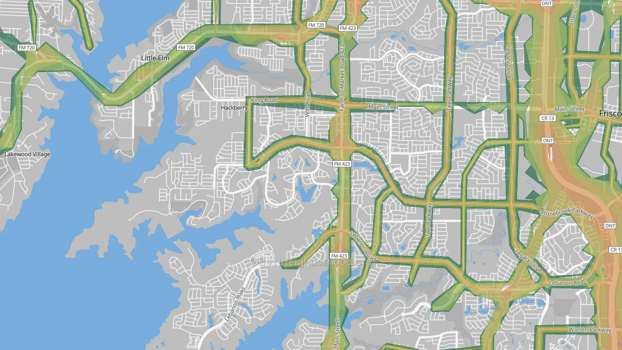 75036, TX Map of Noise Levels in 75036