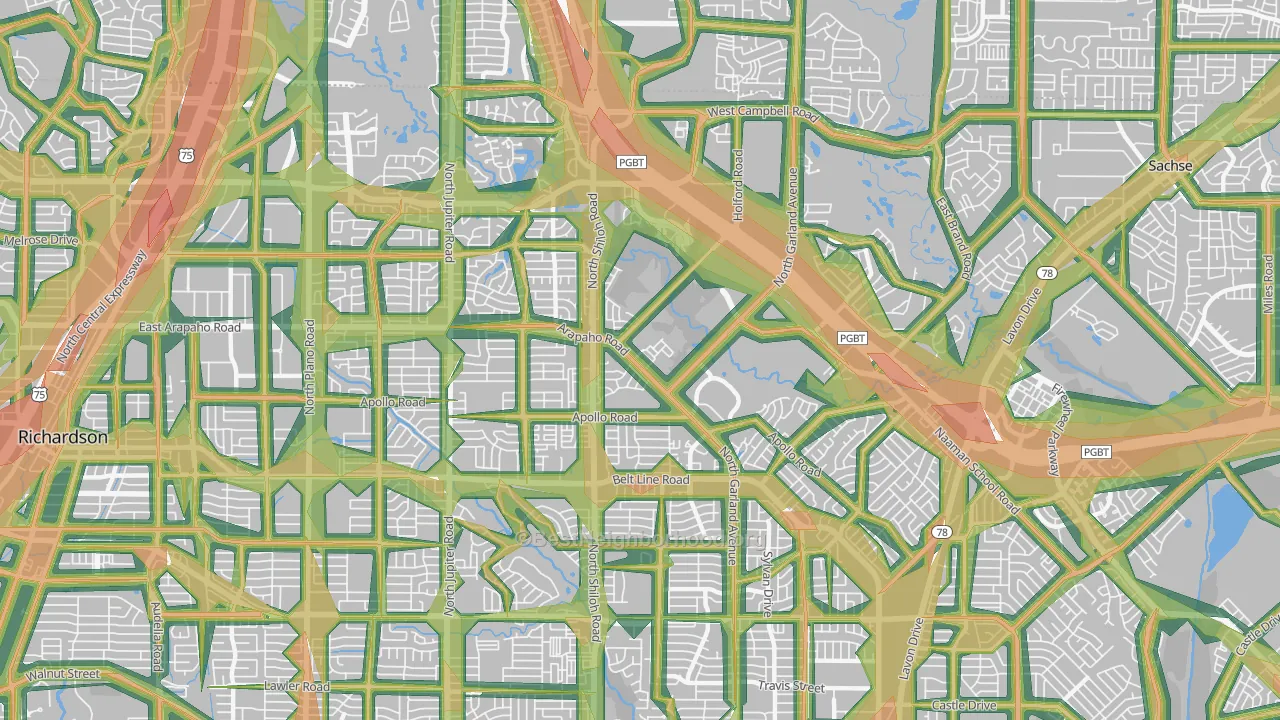75044, TX Map of Noise Levels in 75044
