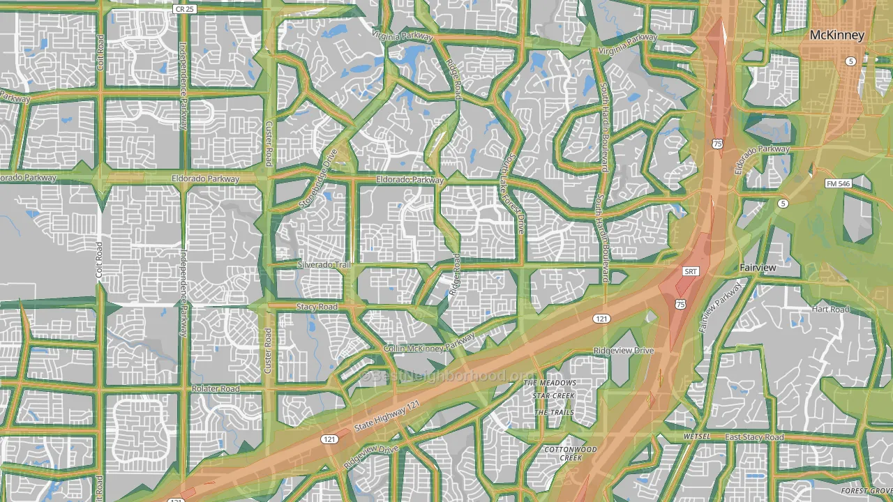 75070, TX Map of Noise Levels in 75070