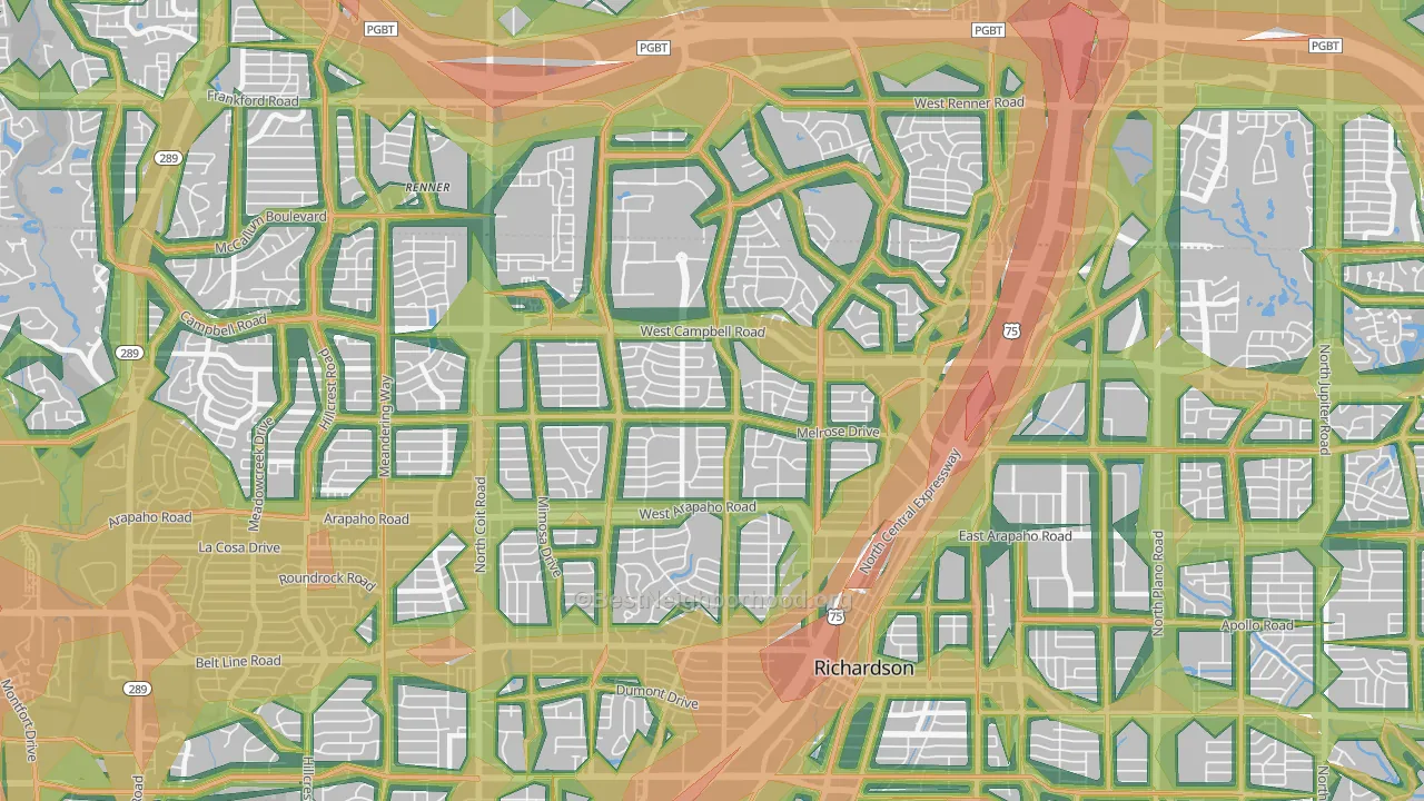 75080, TX Map of Noise Levels in 75080