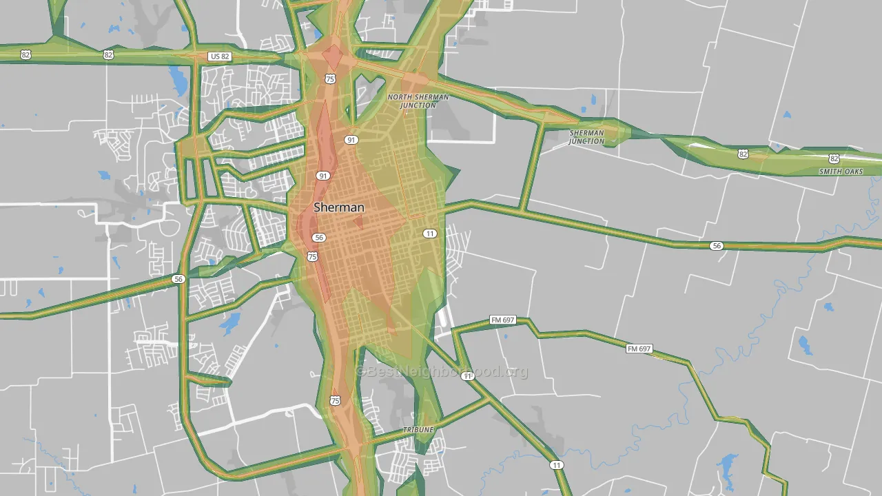 75090, TX Map of Noise Levels in 75090