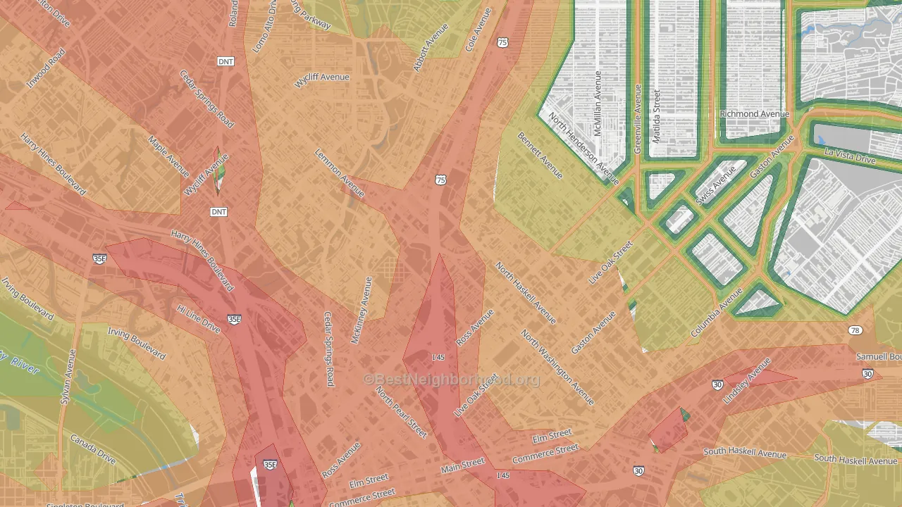 75204, TX Map of Noise Levels in 75204