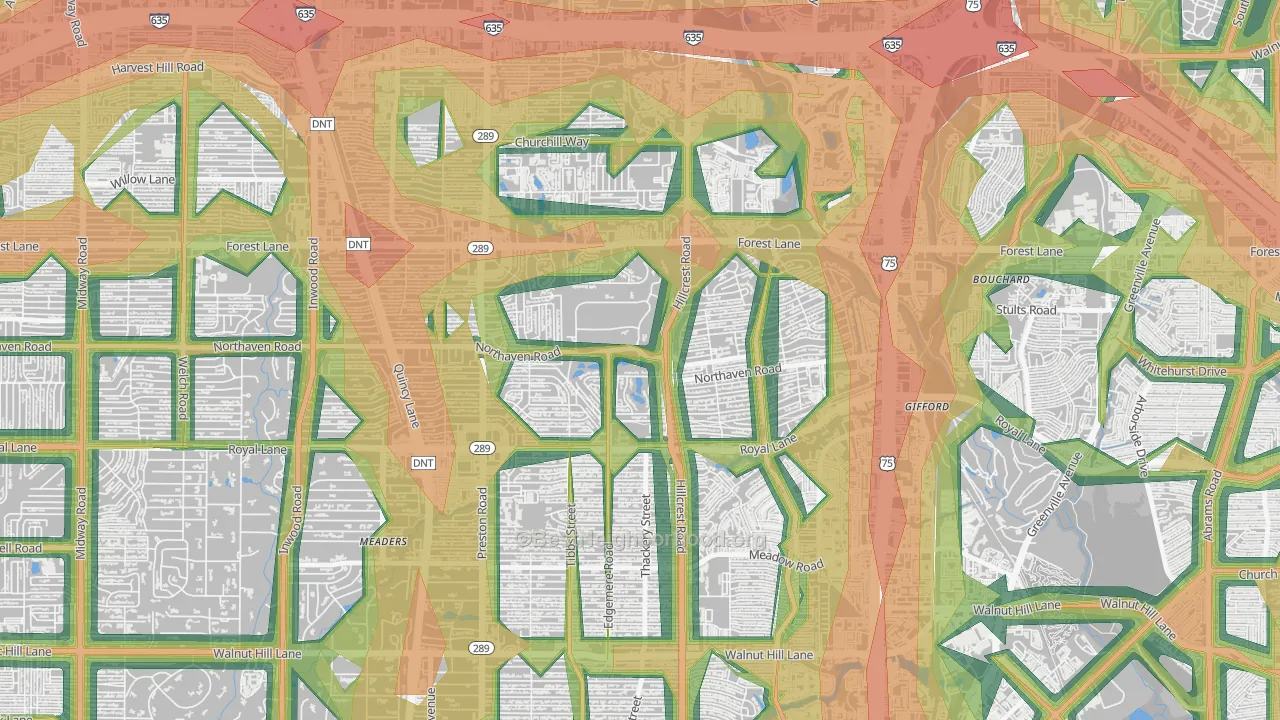 75230, TX Map of Noise Levels in 75230