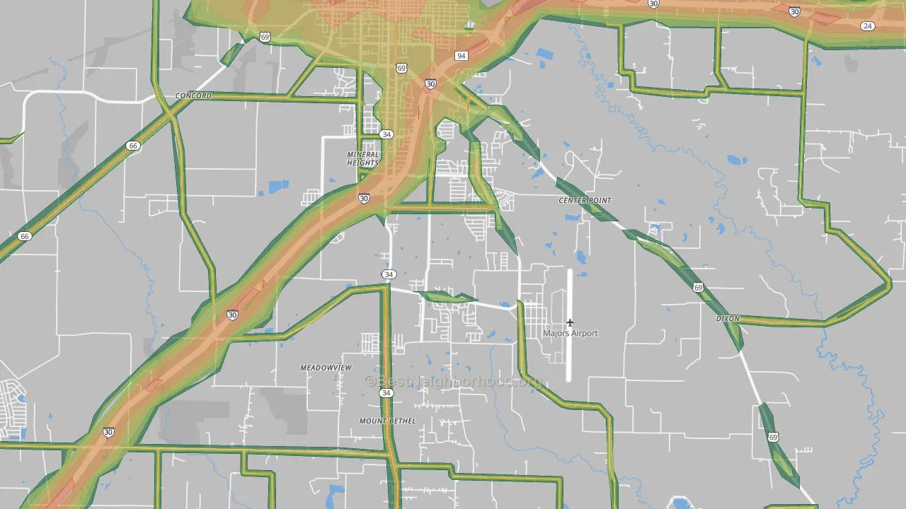 75402, TX Map of Noise Levels in 75402