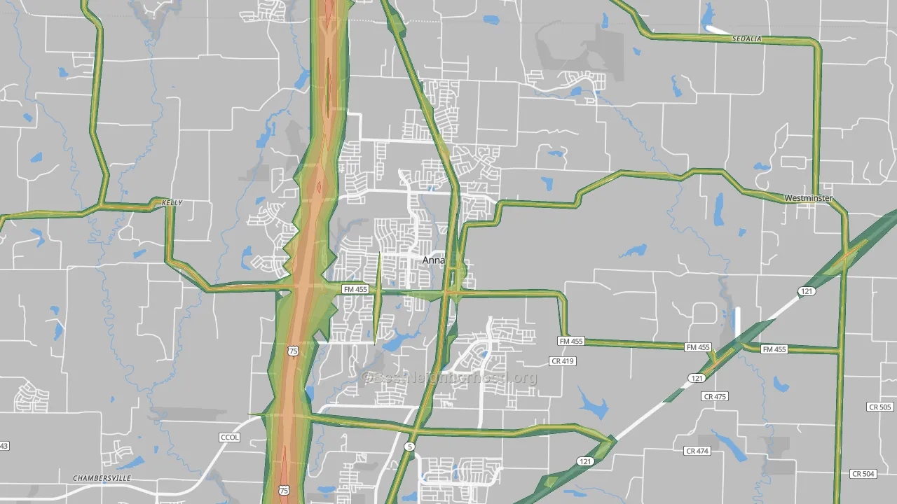 75409, TX Map of Noise Levels in 75409