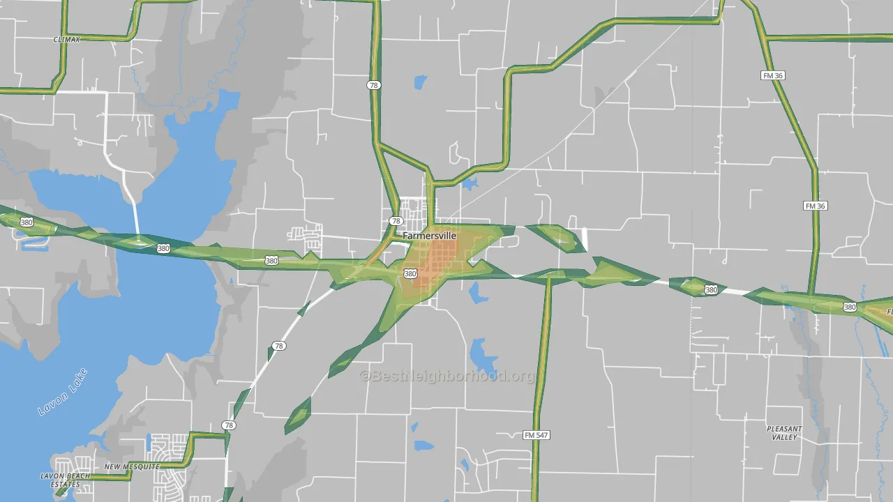 75442, TX Map of Noise Levels in 75442