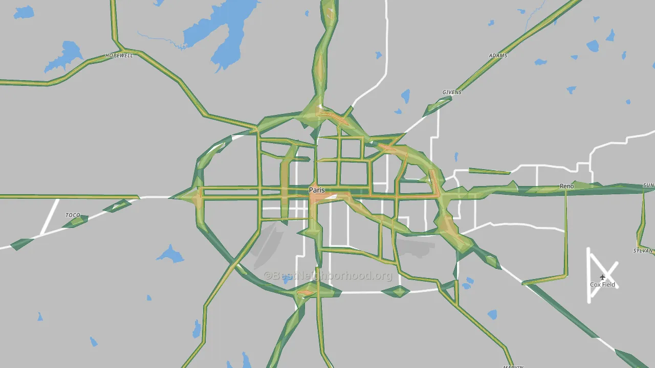 75460, TX Map of Noise Levels in 75460