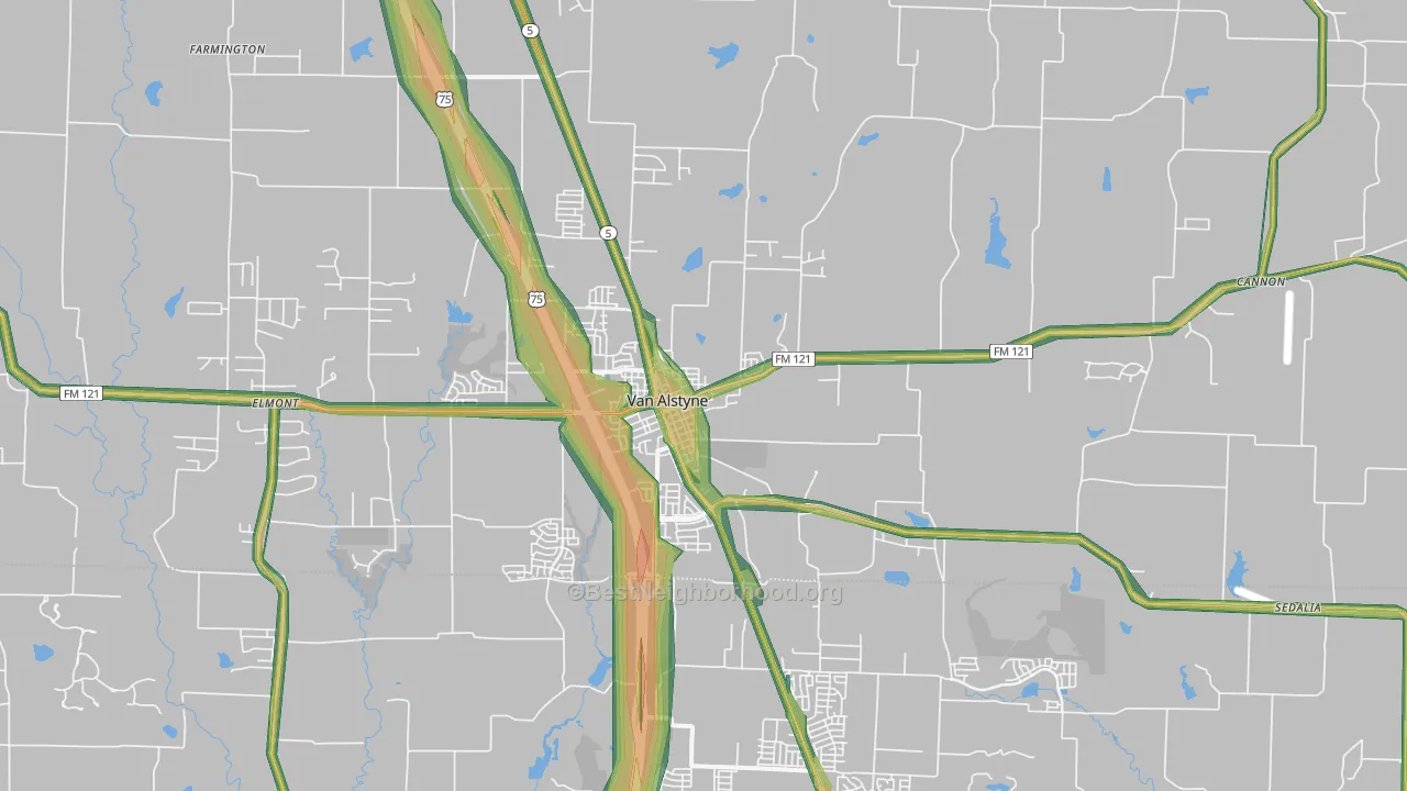 75495, TX Map of Noise Levels in 75495