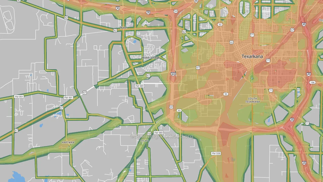 75501, TX Map of Noise Levels in 75501