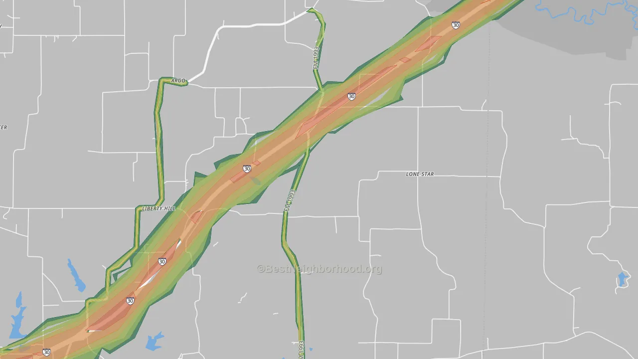 75558, TX Map of Noise Levels in 75558