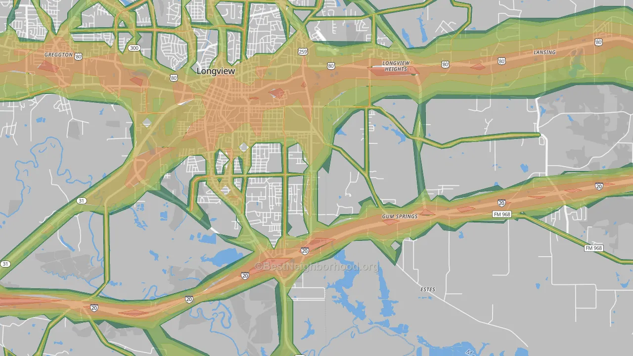 75602, TX Map of Noise Levels in 75602