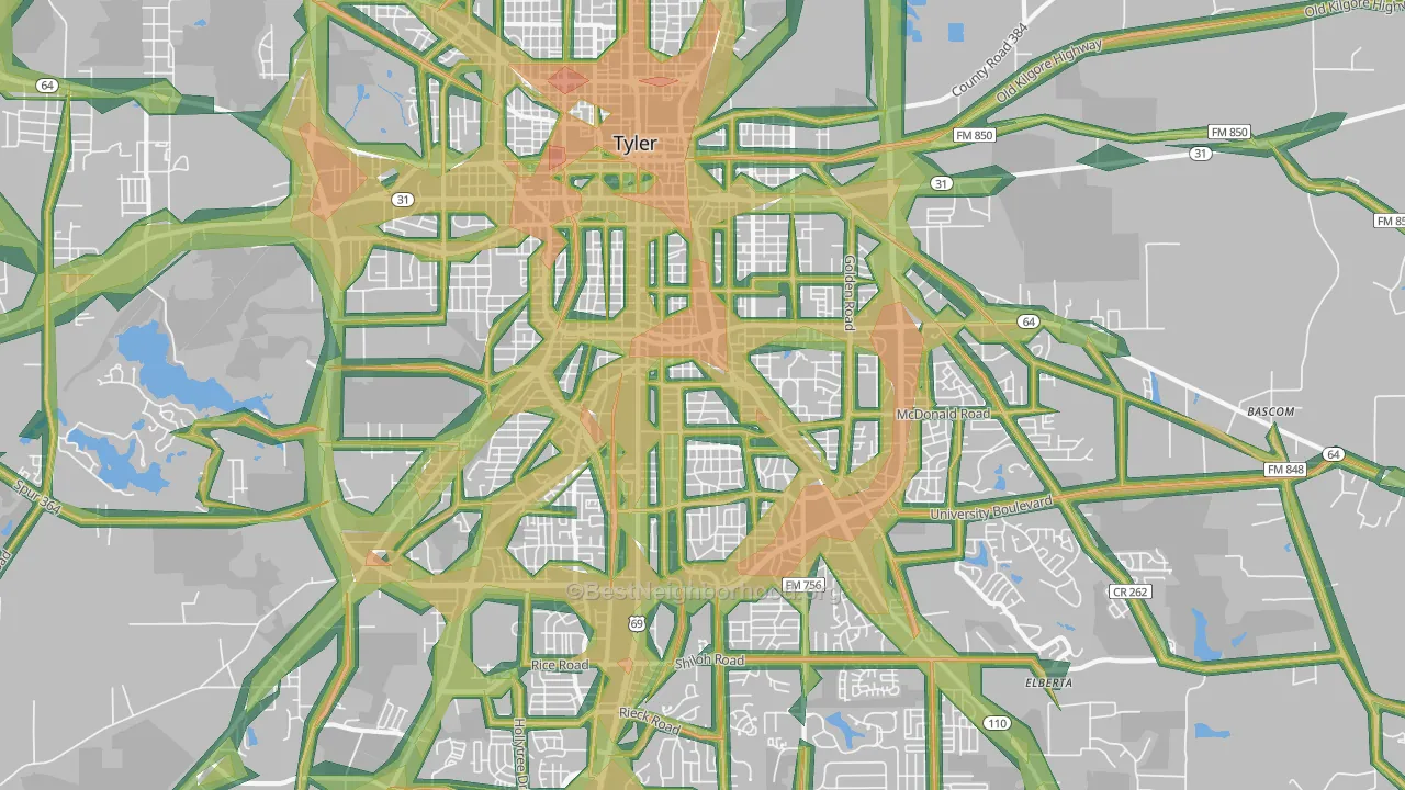 75701, TX Map of Noise Levels in 75701