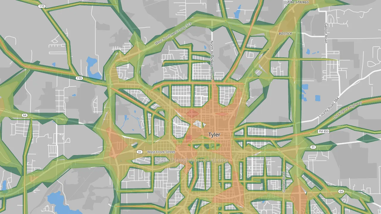 75702, TX Map of Noise Levels in 75702