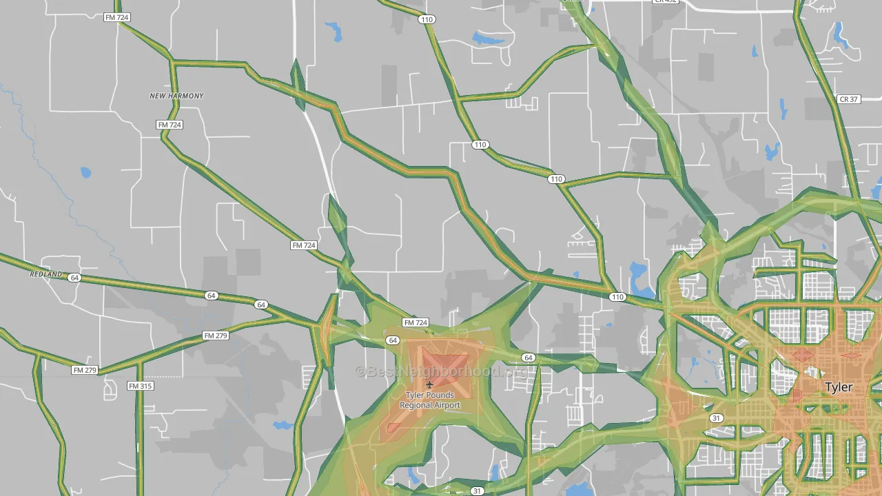 75704, TX Map of Noise Levels in 75704
