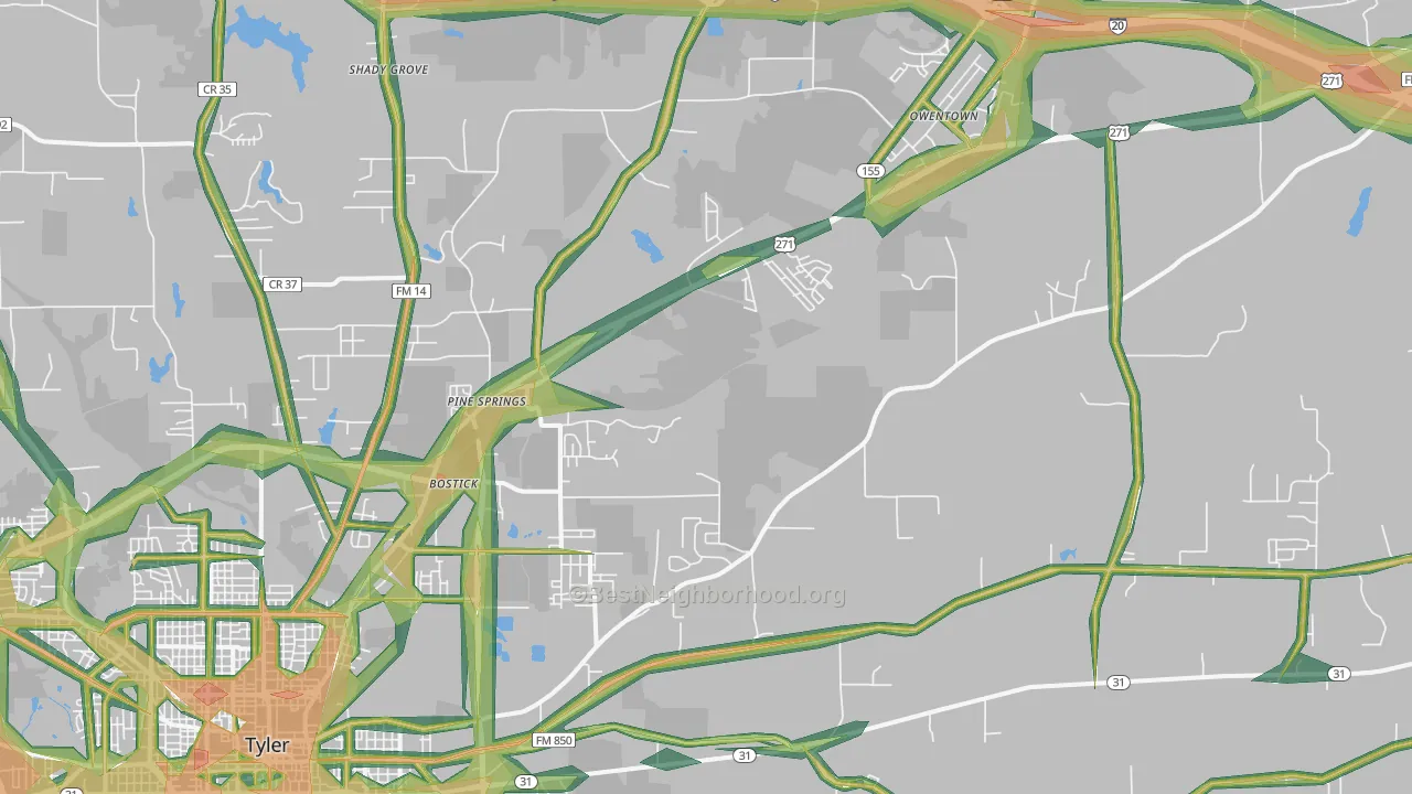75708, TX Map of Noise Levels in 75708