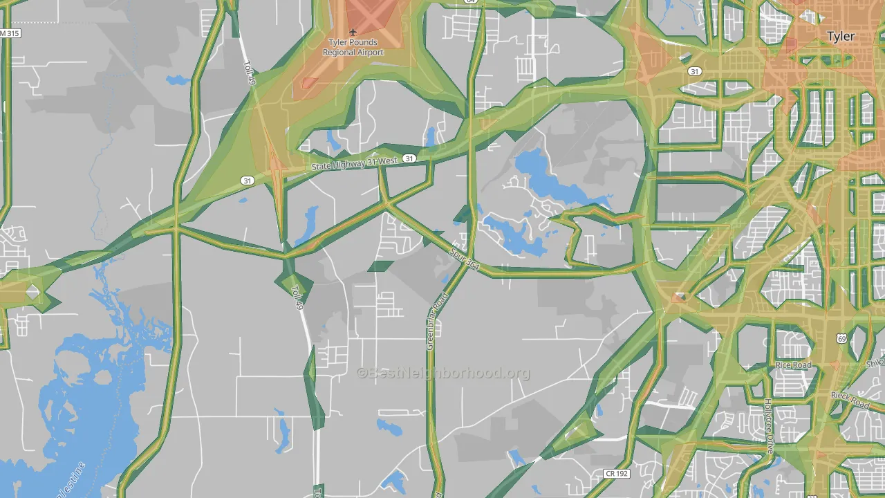 75709, TX Map of Noise Levels in 75709