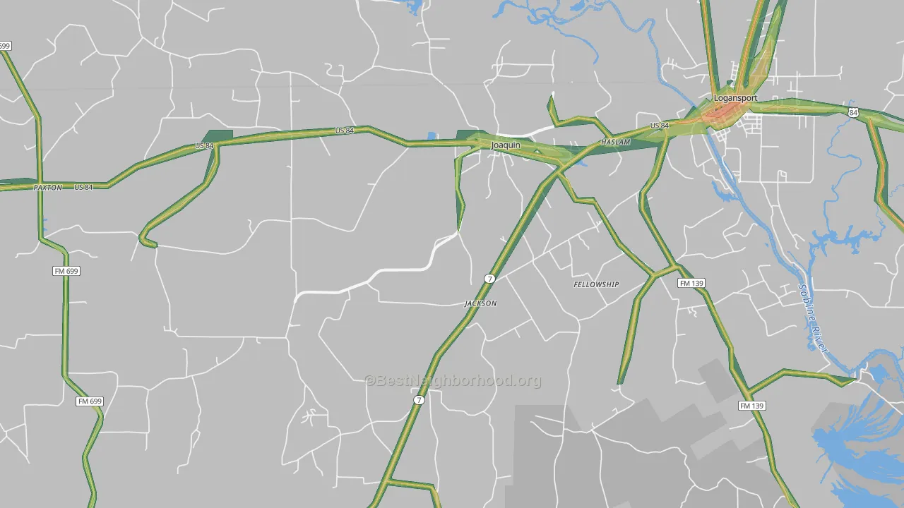 75954, TX Map of Noise Levels in 75954