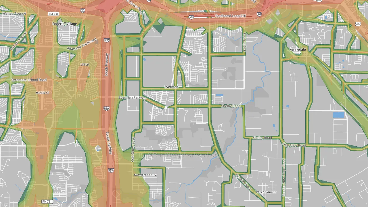 76140, TX Map of Noise Levels in 76140