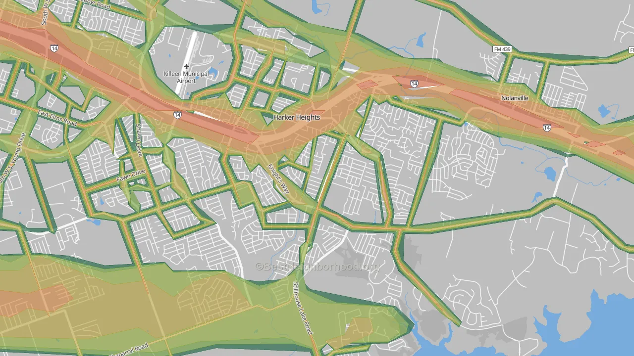 76548, TX Map of Noise Levels in 76548