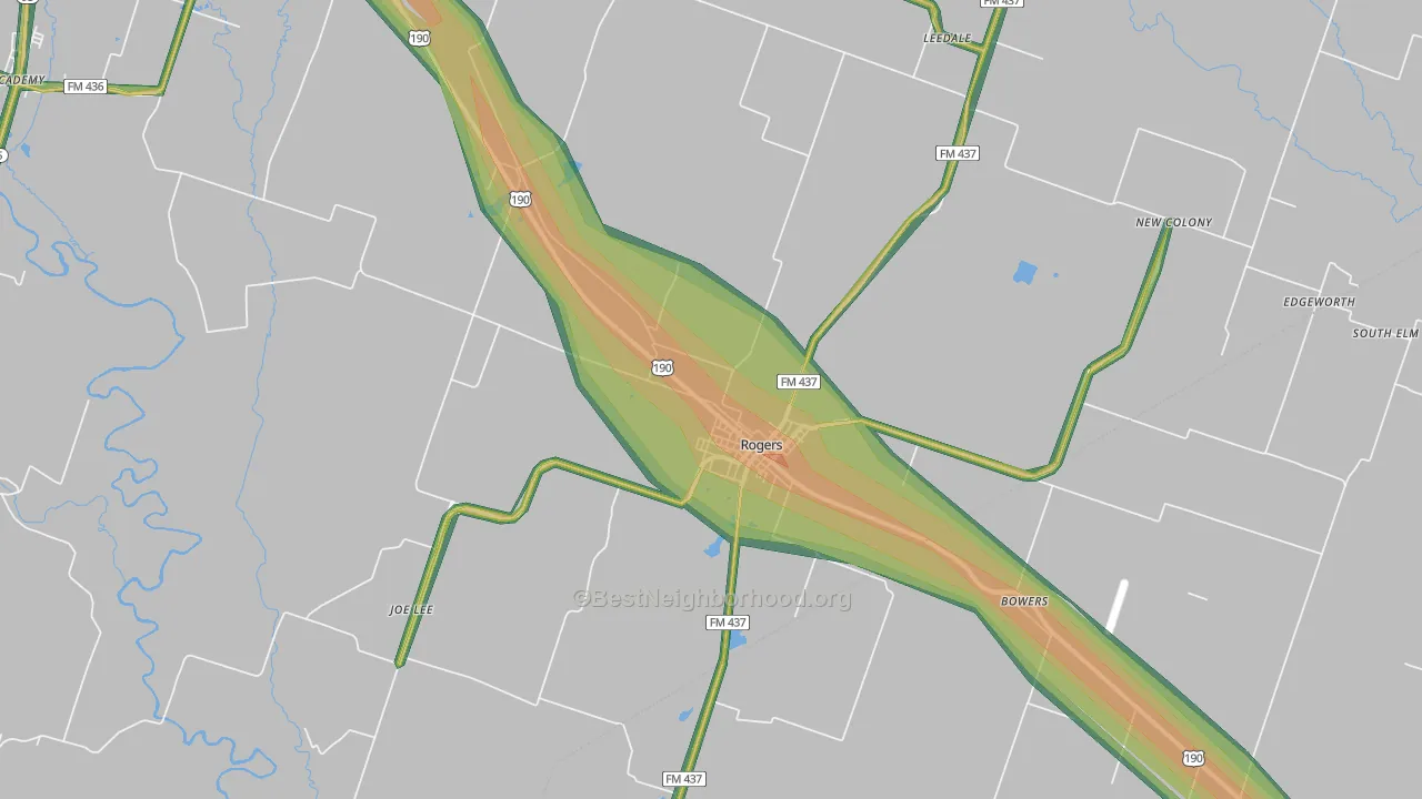 76569, TX Map of Noise Levels in 76569