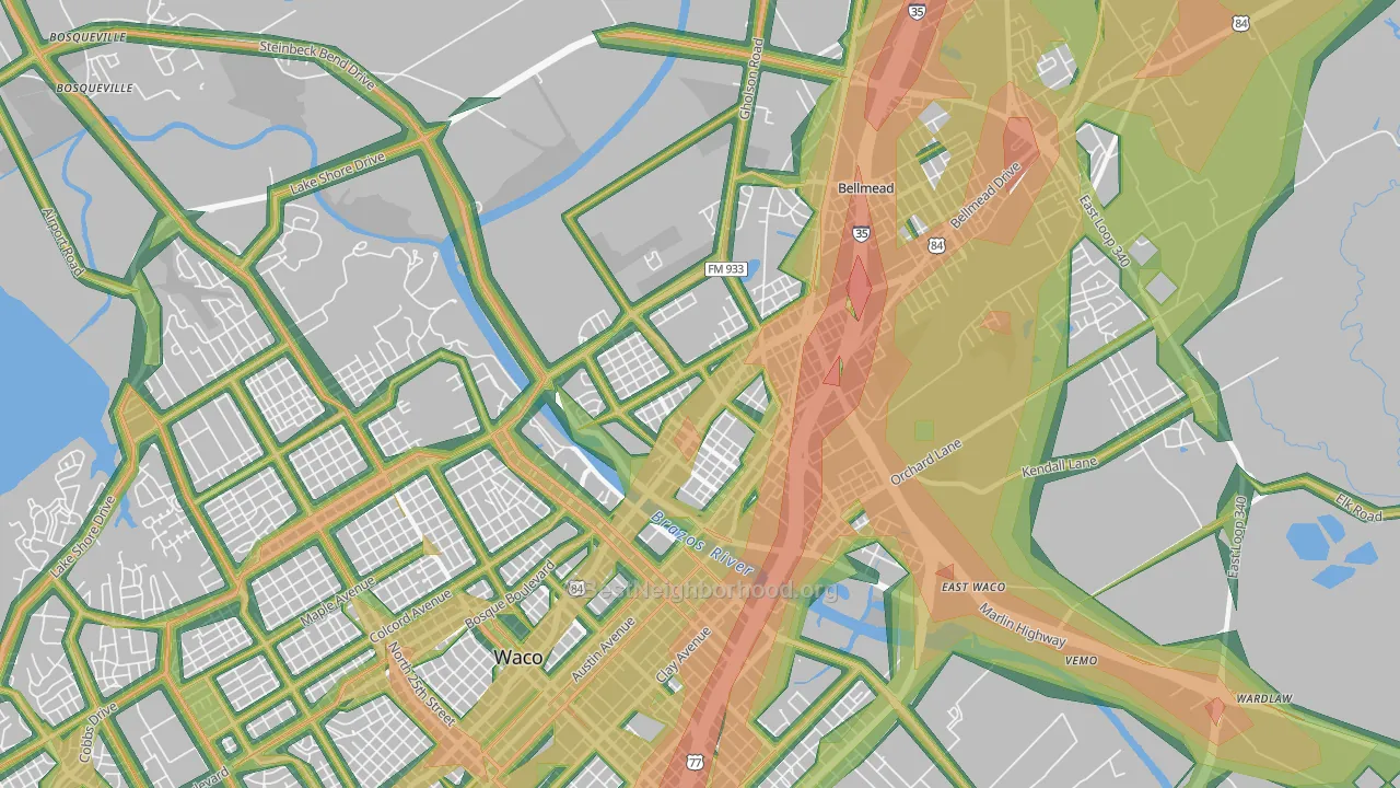 76704, TX Map of Noise Levels in 76704