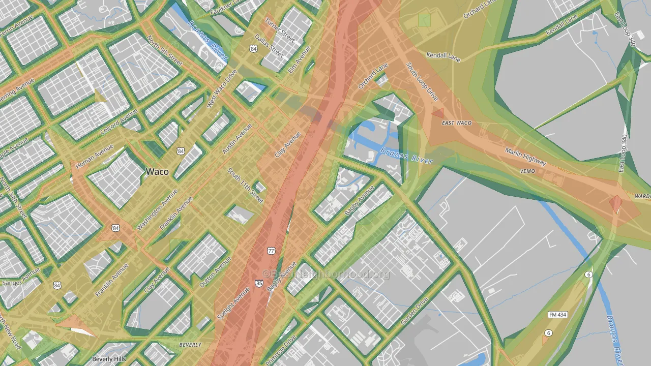 76798, TX Map of Noise Levels in 76798