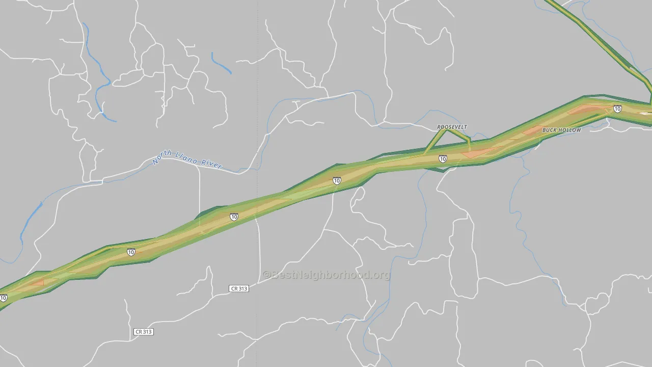 76874, TX Map of Noise Levels in 76874