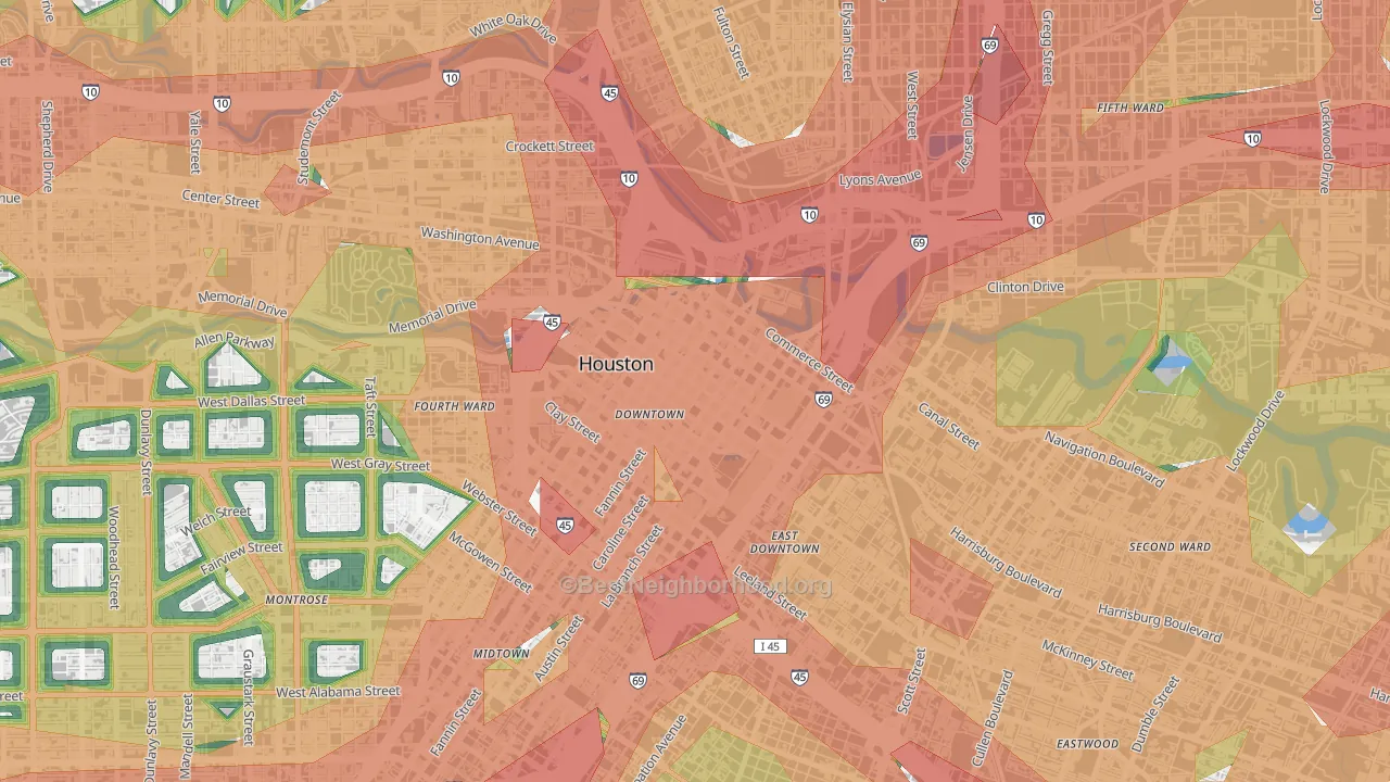 77002, TX Map of Noise Levels in 77002