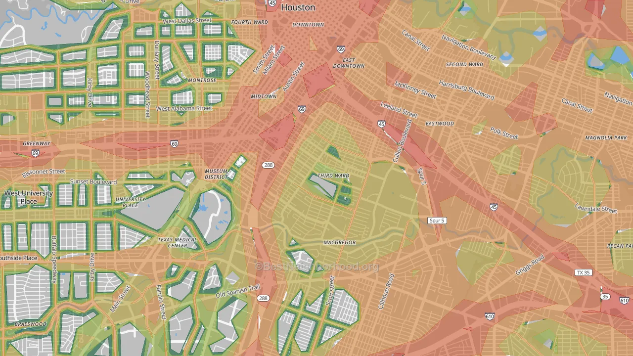 77004, TX Map of Noise Levels in 77004
