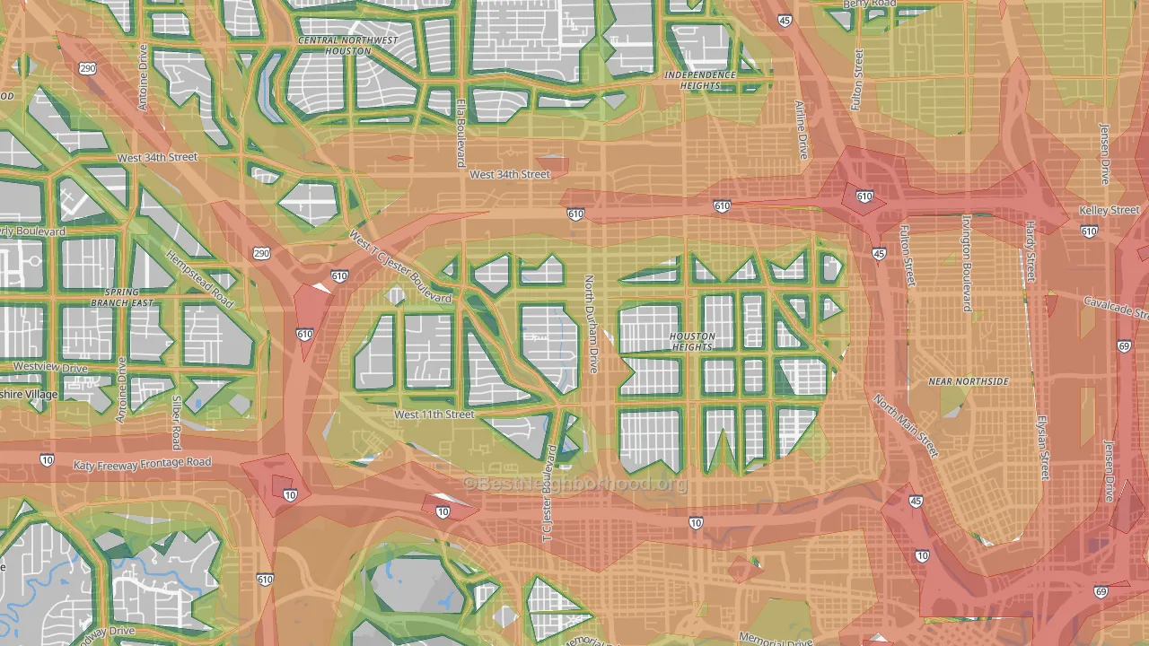 77008, TX Map of Noise Levels in 77008