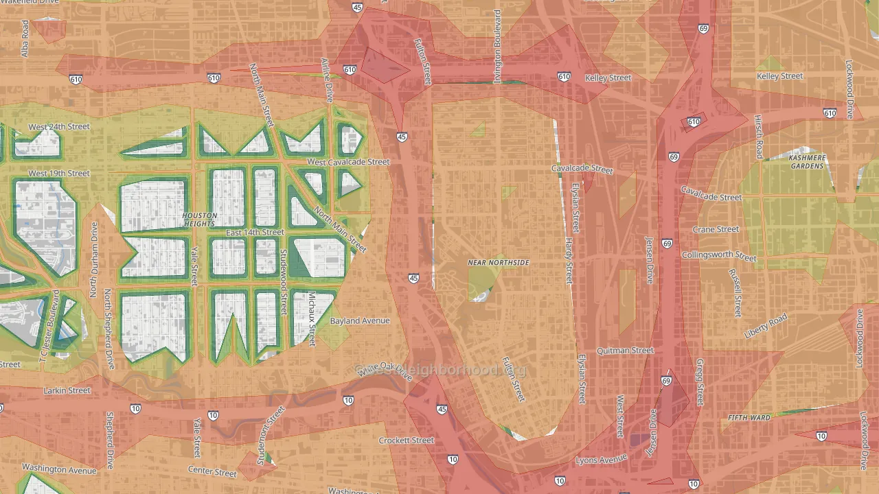 77009, TX Map of Noise Levels in 77009