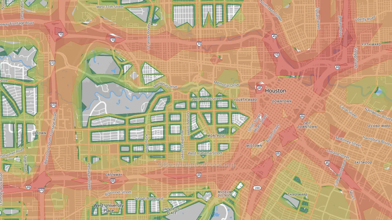 77019, TX Map of Noise Levels in 77019