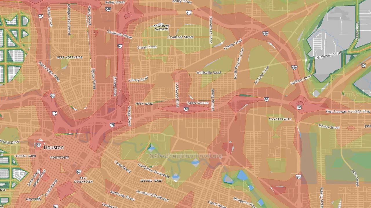 77020, TX Map of Noise Levels in 77020