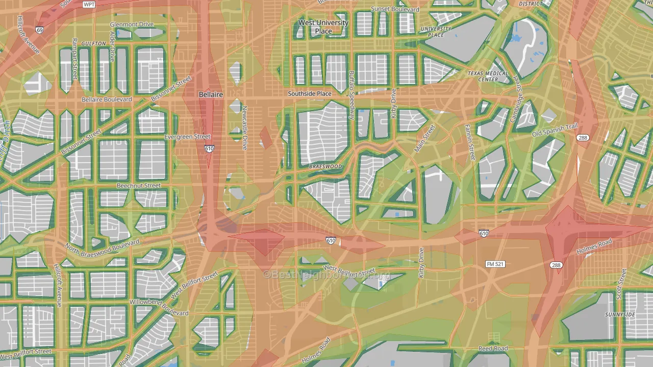 77025, TX Map of Noise Levels in 77025