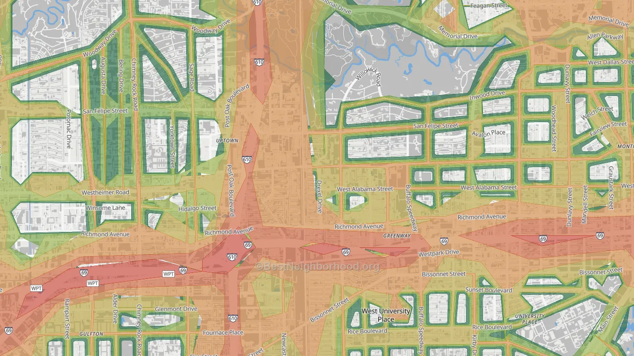 77027, TX Map of Noise Levels in 77027