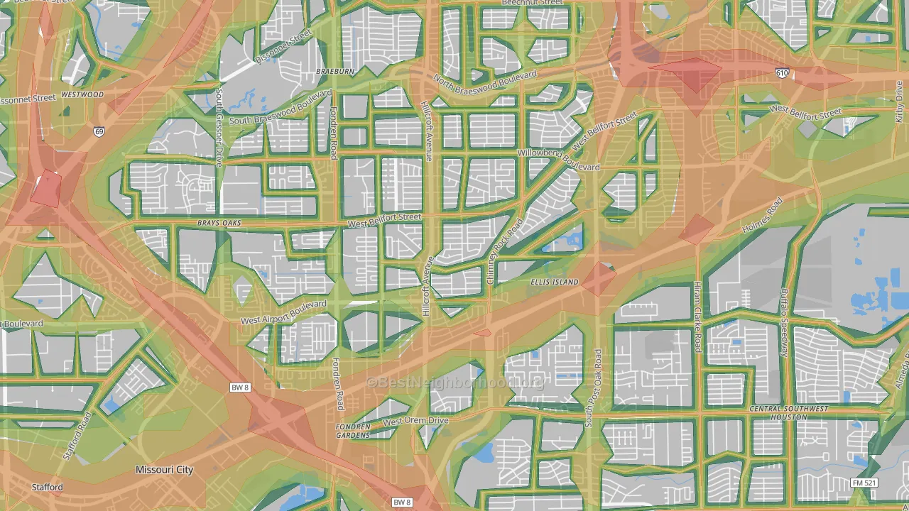 77035, TX Map of Noise Levels in 77035