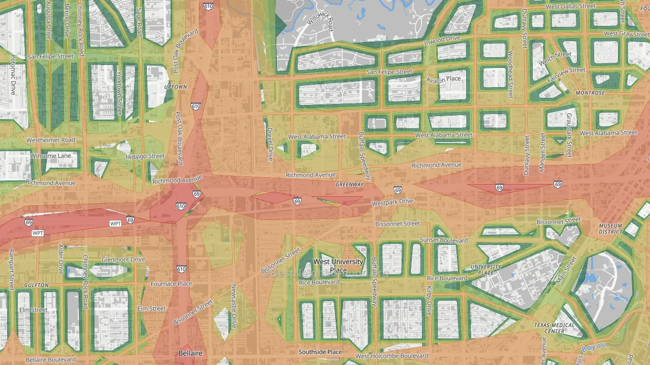 77046, TX Map of Noise Levels in 77046