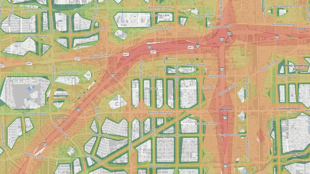 77081, TX Map of Noise Levels in 77081