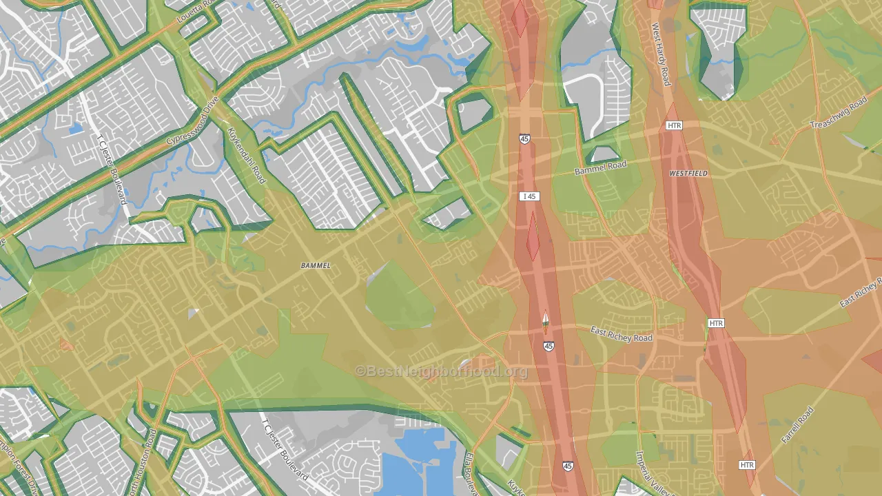 77090, TX Map of Noise Levels in 77090