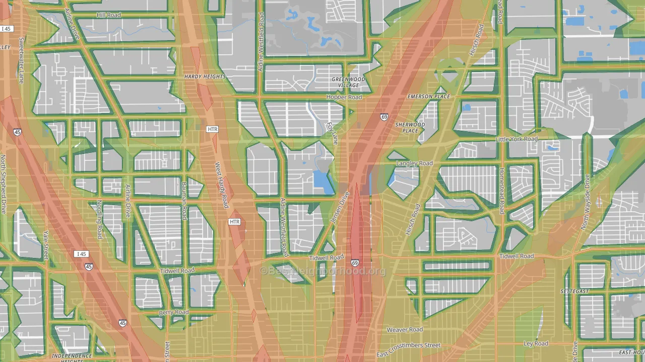 77093, TX Map of Noise Levels in 77093