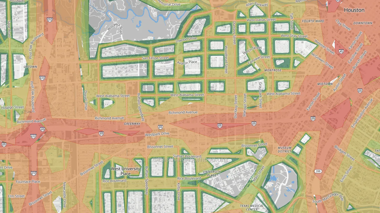 77098, TX Map of Noise Levels in 77098