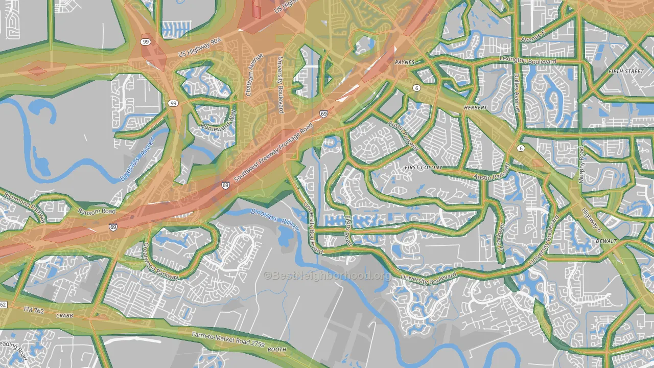77479, TX Map of Noise Levels in 77479