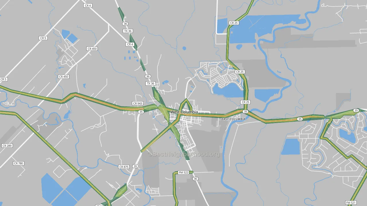 77486, TX Map of Noise Levels in 77486